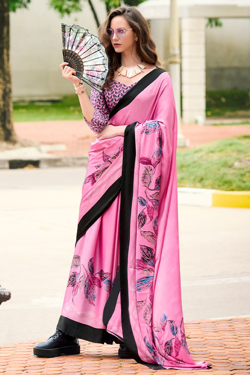 Load image into Gallery viewer, Alluring Pink Digital Printed Satin Silk Saree With Wonderful Blouse Piece
