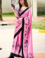 Alluring Pink Digital Printed Satin Silk Saree With Wonderful Blouse Piece