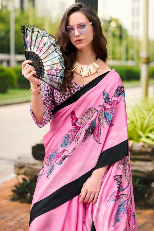 Load image into Gallery viewer, Alluring Pink Digital Printed Satin Silk Saree With Wonderful Blouse Piece
