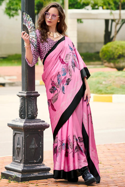 Load image into Gallery viewer, Alluring Pink Digital Printed Satin Silk Saree With Wonderful Blouse Piece
