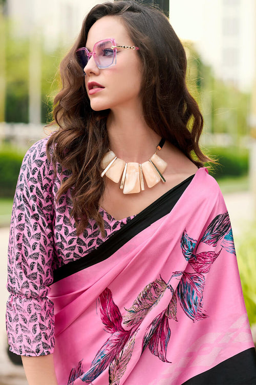 Load image into Gallery viewer, Alluring Pink Digital Printed Satin Silk Saree With Wonderful Blouse Piece
