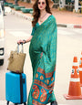 Mesmerising Sea Green Digital Printed Satin Silk Saree With Stylish Blouse Piece