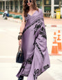 Phenomenal Lavender Digital Printed Satin Silk Saree With Outstanding Blouse Piece