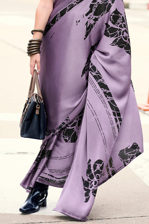 Load image into Gallery viewer, Phenomenal Lavender Digital Printed Satin Silk Saree With Outstanding Blouse Piece
