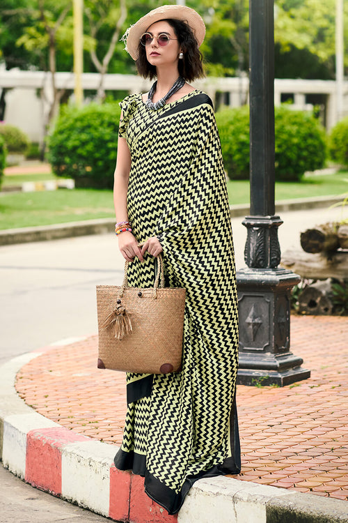 Load image into Gallery viewer, Invaluable Lemon Digital Printed Satin Silk Saree With Staring Blouse Piece
