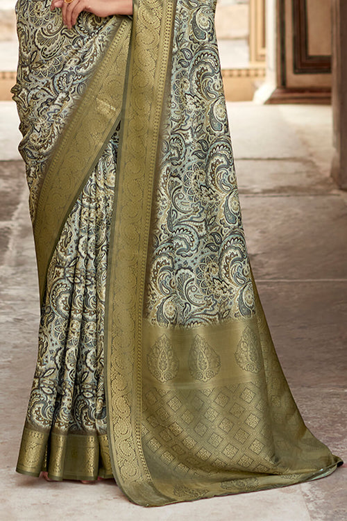 Load image into Gallery viewer, Nemesis Grey Digital Printed Soft Silk Saree With Radiant Blouse Piece
