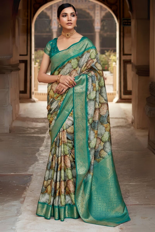 Load image into Gallery viewer, Devastating Green Digital Printed Soft Silk Saree With Winsome Blouse Piece
