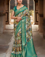 Devastating Green Digital Printed Soft Silk Saree With Winsome Blouse Piece