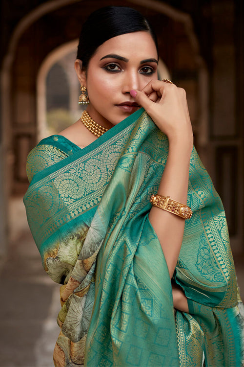 Load image into Gallery viewer, Devastating Green Digital Printed Soft Silk Saree With Winsome Blouse Piece
