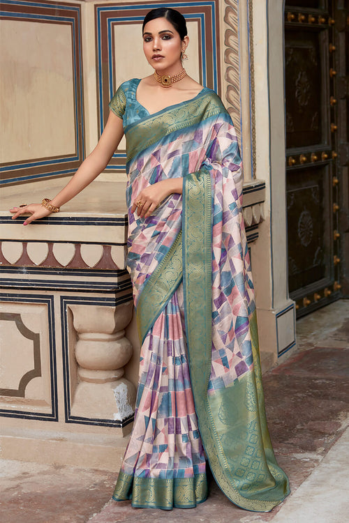 Load image into Gallery viewer, Snappy Baby Pink Digital Printed Soft Silk Saree With Seraphic Blouse Piece
