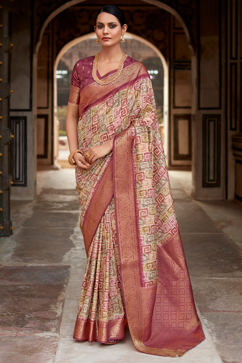 Elaborate Wine Digital Printed Soft Silk Saree With Resonant Blouse Piece