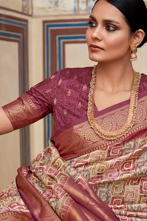 Load image into Gallery viewer, Elaborate Wine Digital Printed Soft Silk Saree With Resonant Blouse Piece
