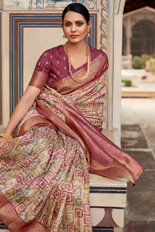 Load image into Gallery viewer, Elaborate Wine Digital Printed Soft Silk Saree With Resonant Blouse Piece
