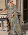 Enchanting Grey Digital Printed Soft Silk Saree With Alluring Blouse Piece