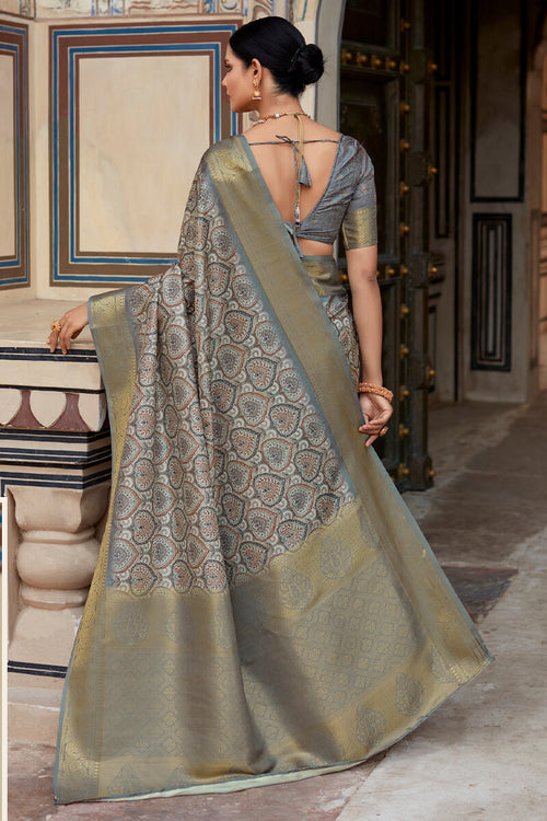 Load image into Gallery viewer, Enchanting Grey Digital Printed Soft Silk Saree With Alluring Blouse Piece
