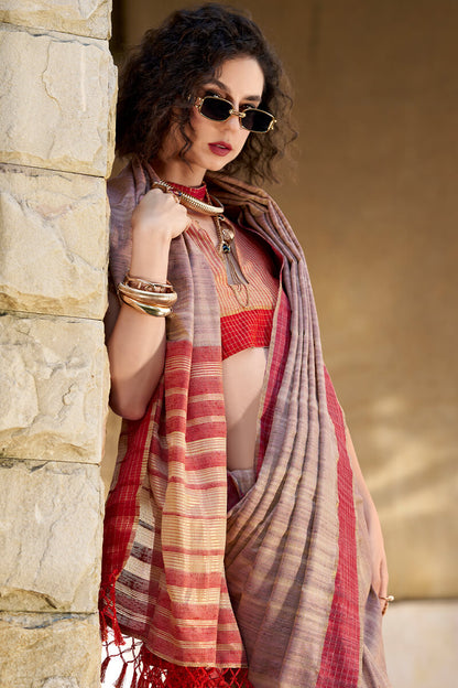 Desirable Lavender Cotton Silk Saree With Exquisite Blouse Piece