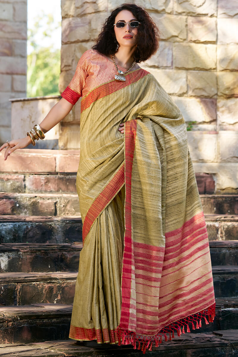 Conflate Green Cotton Silk Saree With Desuetude Blouse Piece