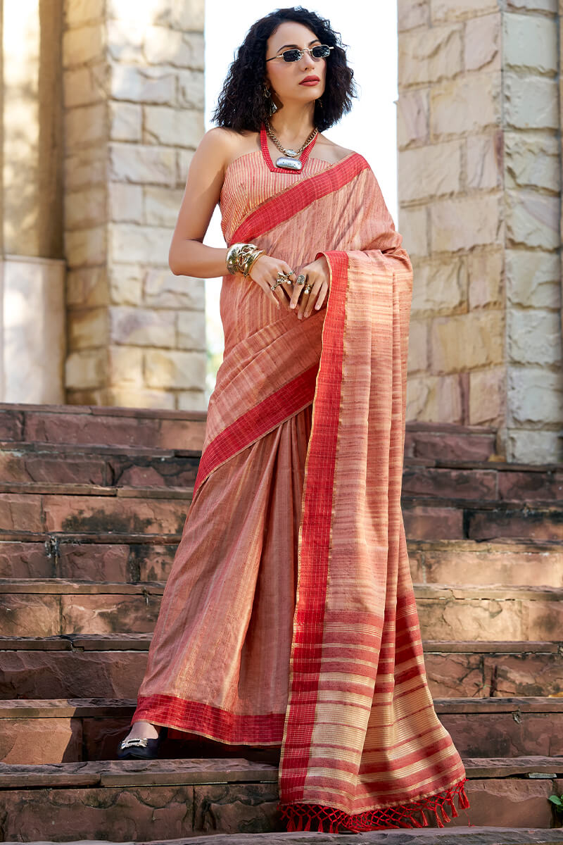 Denouement Pink Cotton Silk Saree With Improbable Blouse Piece