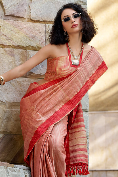 Denouement Pink Cotton Silk Saree With Improbable Blouse Piece