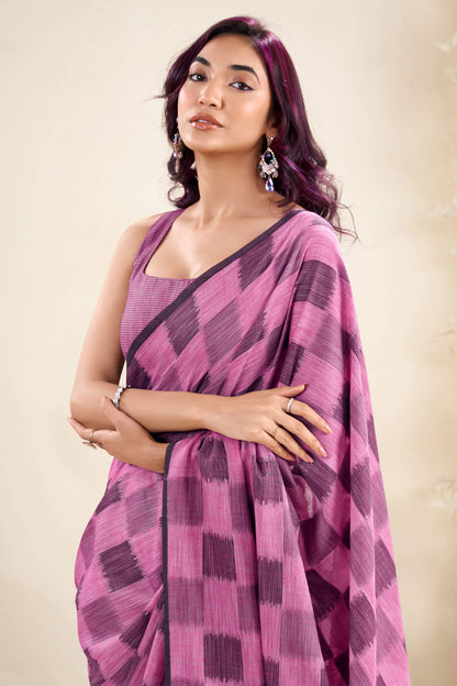 Enigmatic Dark Pink Cotton Silk Saree With Smashing Blouse Piece