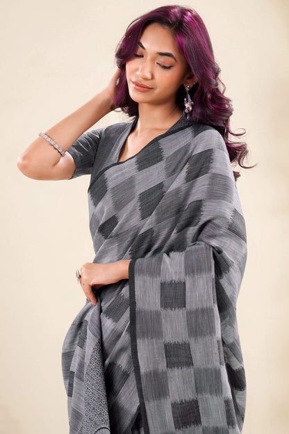 Exquisite Grey Cotton Silk Saree With Comely Blouse Piece