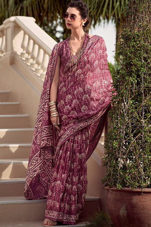 Load image into Gallery viewer, Quixotic Wine Printed Mul Cotton Saree With Embellished Blouse Piece
