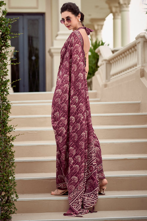 Load image into Gallery viewer, Quixotic Wine Printed Mul Cotton Saree With Embellished Blouse Piece
