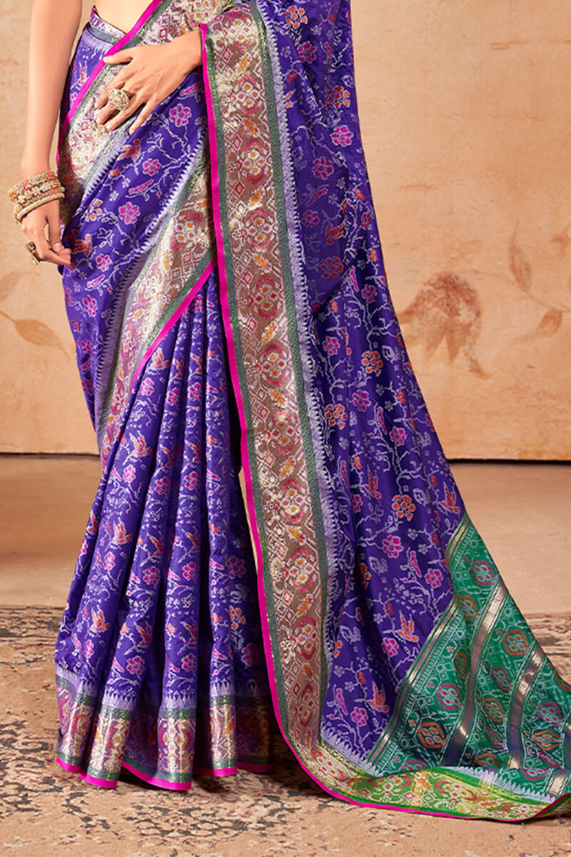 Angelic Royal Blue Soft Banarasi Silk Saree With Assemblage Blouse Piece