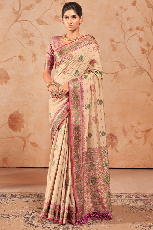 Load image into Gallery viewer, Dissemble Beige Soft Banarasi Silk Saree With Evanescent Blouse Piece
