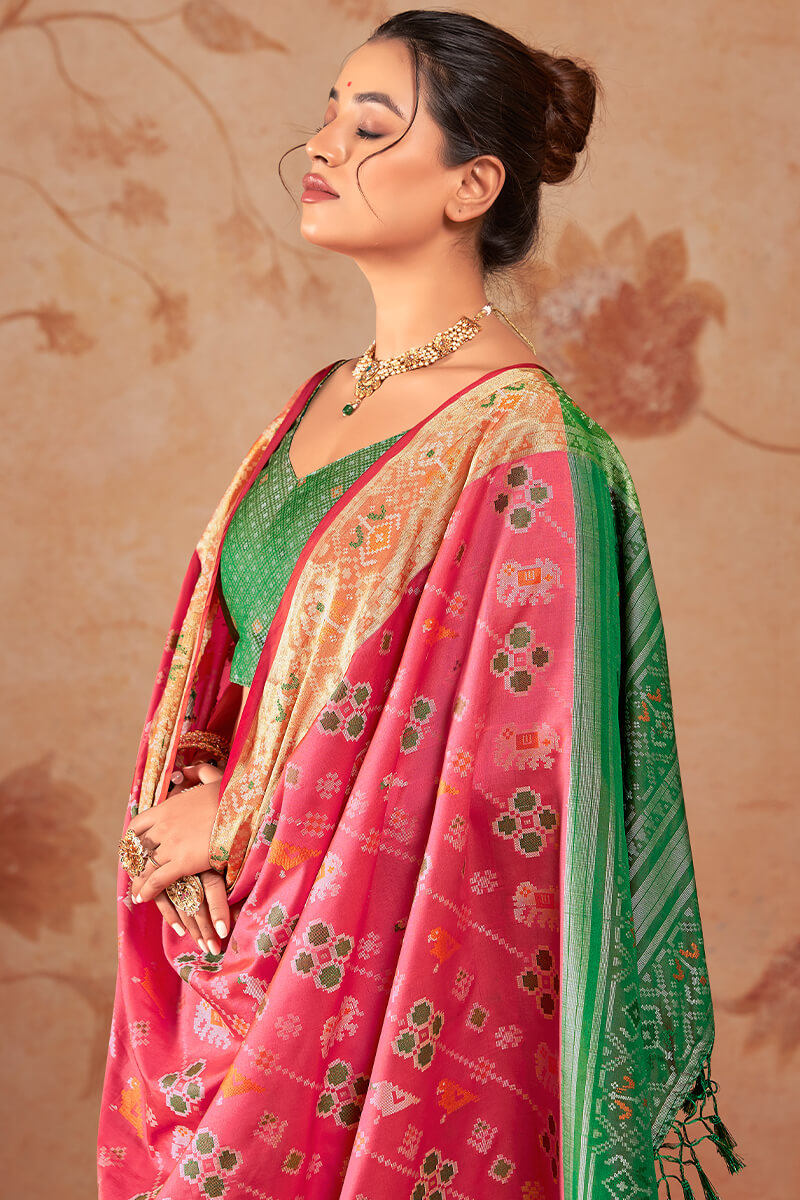 Ratatouille Pink Soft Banarasi Silk Saree With Serendipity Blouse Piece