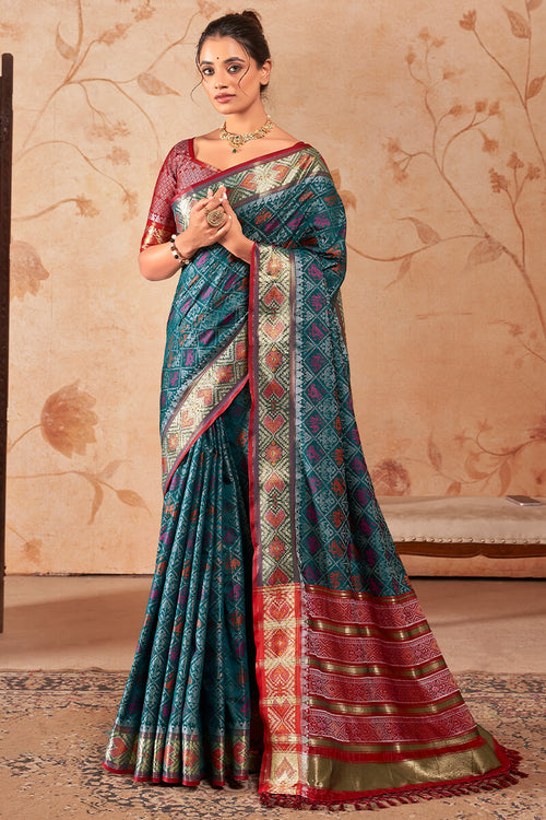 Load image into Gallery viewer, Incredible Teal Blue Soft Banarasi Silk Saree With Symmetrical Blouse Piece
