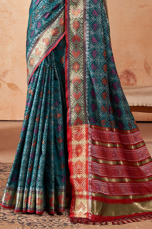 Load image into Gallery viewer, Incredible Teal Blue Soft Banarasi Silk Saree With Symmetrical Blouse Piece
