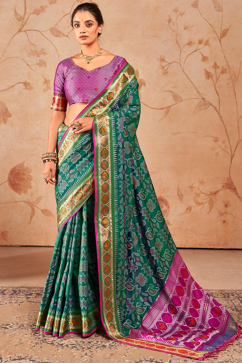 Transcendent Rama Soft Banarasi Silk Saree With Tremendous Blouse Piece