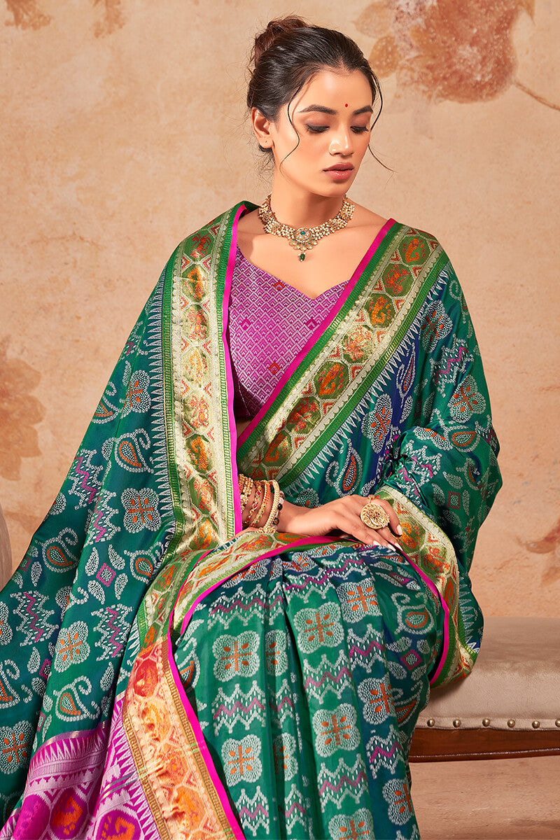 Transcendent Rama Soft Banarasi Silk Saree With Tremendous Blouse Piece