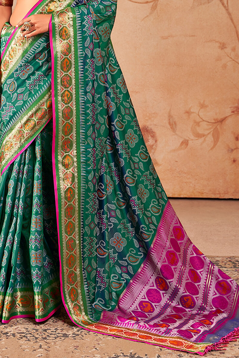 Transcendent Rama Soft Banarasi Silk Saree With Tremendous Blouse Piece