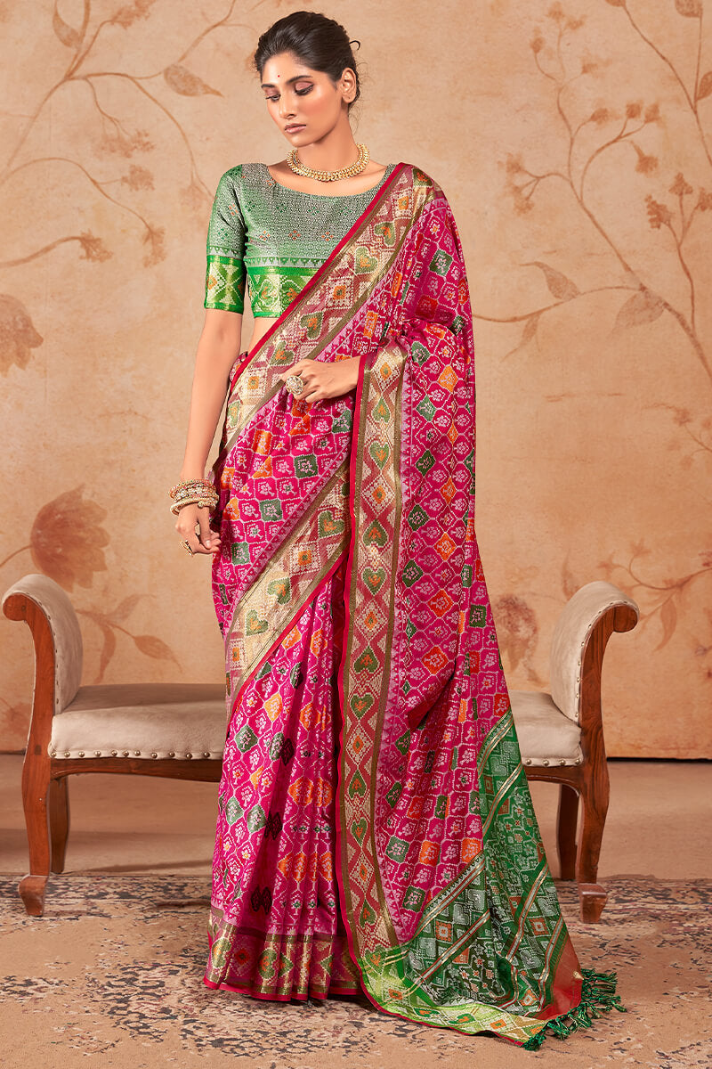 Piquant Dark Pink Soft Banarasi Silk Saree With Exemplary Blouse Piece