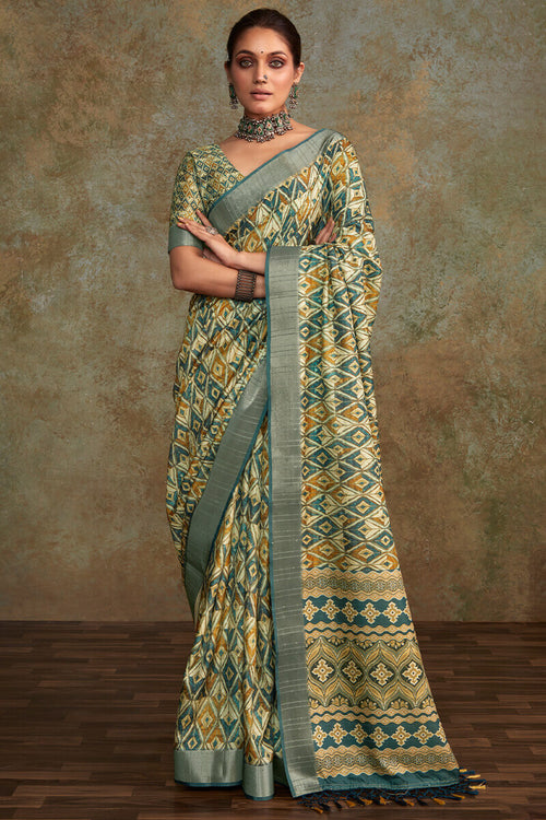 Load image into Gallery viewer, Susurrous Green Digital Printed Soft Silk Saree With Devastating Blouse Piece
