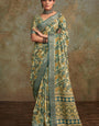 Susurrous Green Digital Printed Soft Silk Saree With Devastating Blouse Piece