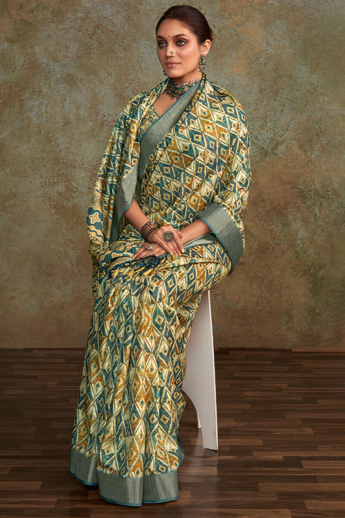 Load image into Gallery viewer, Susurrous Green Digital Printed Soft Silk Saree With Devastating Blouse Piece
