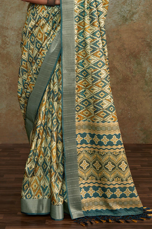 Load image into Gallery viewer, Susurrous Green Digital Printed Soft Silk Saree With Devastating Blouse Piece
