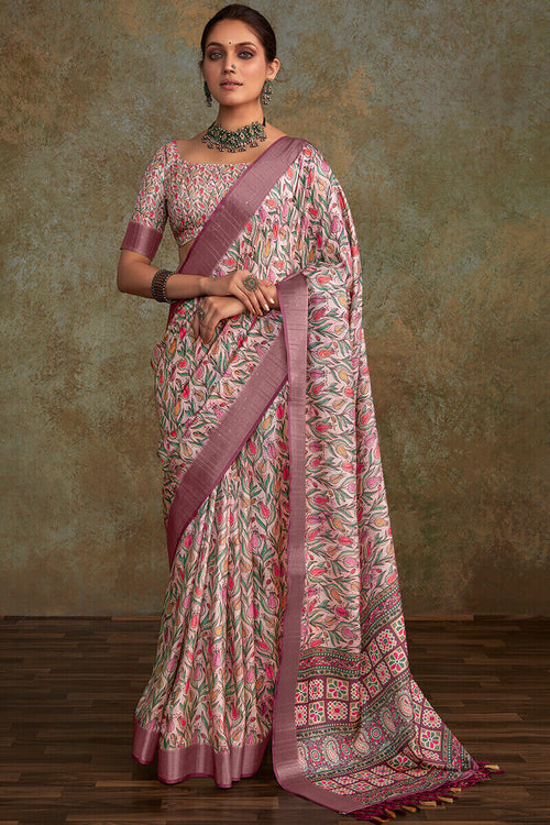 Load image into Gallery viewer, Engaging Lavender Digital Printed Soft Silk Saree With Gossamer Blouse Piece
