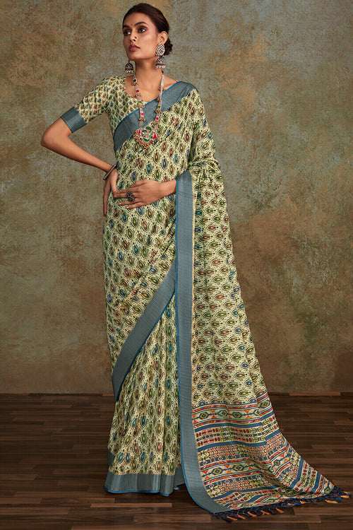 Load image into Gallery viewer, Seraglio Pista Digital Printed Soft Silk Saree With Engaging Blouse Piece
