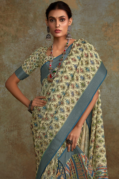 Load image into Gallery viewer, Seraglio Pista Digital Printed Soft Silk Saree With Engaging Blouse Piece
