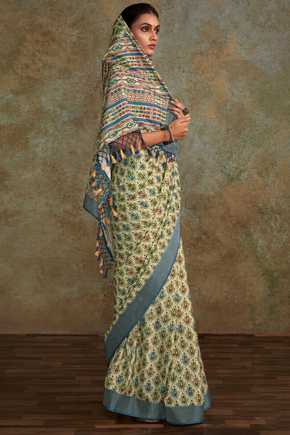 Seraglio Pista Digital Printed Soft Silk Saree With Engaging Blouse Piece