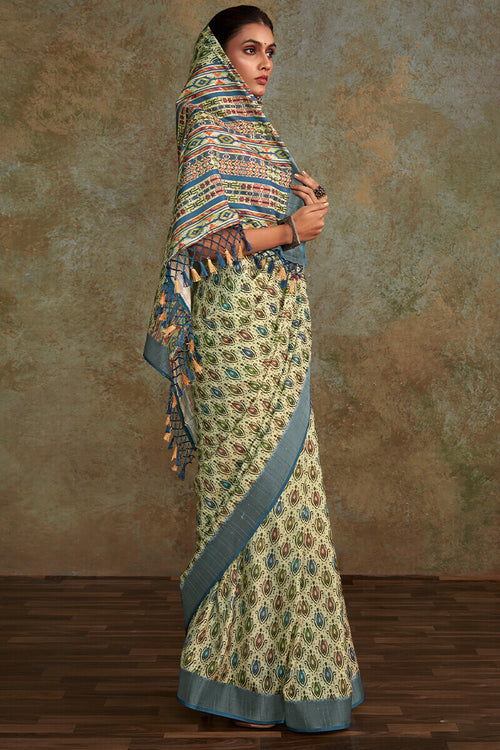 Load image into Gallery viewer, Seraglio Pista Digital Printed Soft Silk Saree With Engaging Blouse Piece
