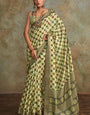 Jubilant Pista Digital Printed Soft Silk Saree With Pulsating Blouse Piece