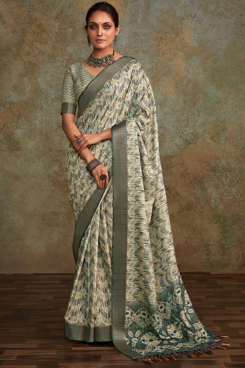 Load image into Gallery viewer, Aplomb Grey Digital Printed Soft Silk Saree With Opulent Blouse Piece
