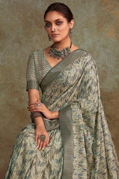 Load image into Gallery viewer, Aplomb Grey Digital Printed Soft Silk Saree With Opulent Blouse Piece
