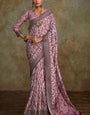 Embellished Lavender Digital Printed Soft Silk Saree With Nebula Blouse Piece