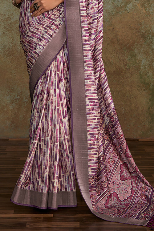 Load image into Gallery viewer, Embellished Lavender Digital Printed Soft Silk Saree With Nebula Blouse Piece
